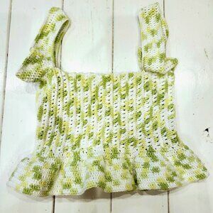 Hand Crocheted Crop Ruffle Shirt Women's Size X-Small, Small, or Medium Handmade